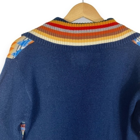 Coll Ageman Vintage Collared V Neck Sweater, Navy Multi, Size Medium - Picture 7 of 9